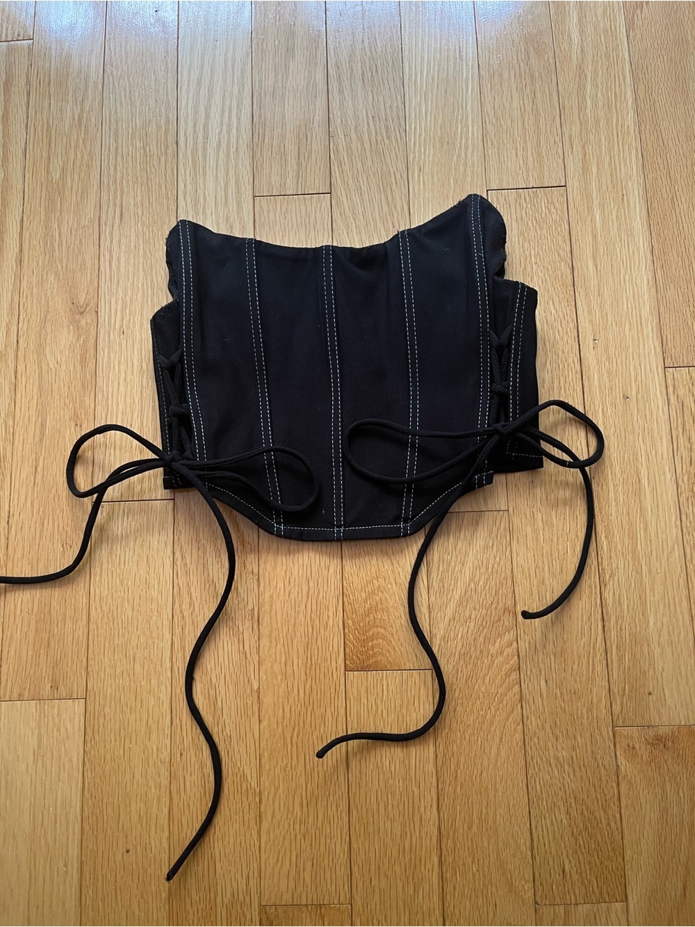 Garage Black Corset Crop Top with Contrast Stitching